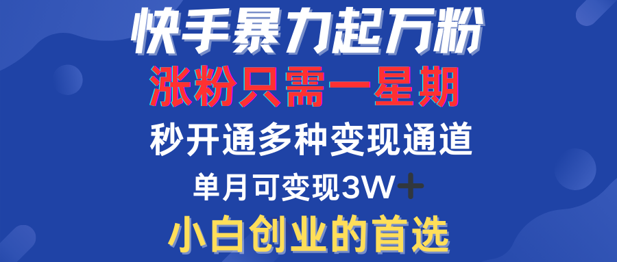 快手暴力起万粉，涨粉只需一星期！多种变现模式-时光资源网