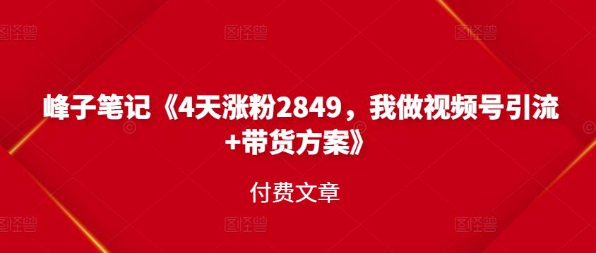 峰子笔记《4天涨粉2849，我做视频号引流+带货方案》付费文章-时光资源网