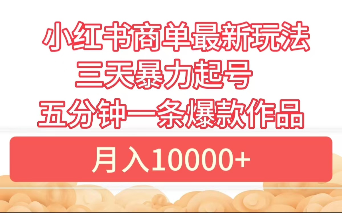 小红书商单最新玩法 3天暴力起号 5分钟一条爆款作品 月入10000+-时光资源网