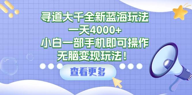 寻道大千全新蓝海玩法，一天4000+，小白一部手机即可操作，无脑变现玩法！-时光资源网