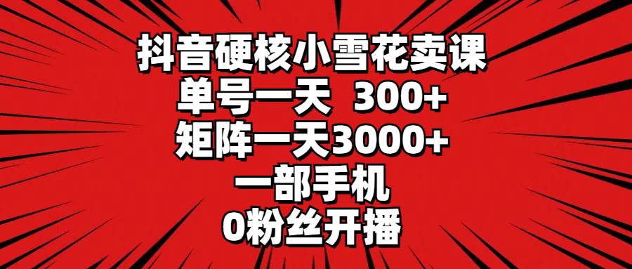 抖音硬核小雪花卖课，单号一天300+，矩阵一天3000+，一部手机0粉丝开播-时光资源网
