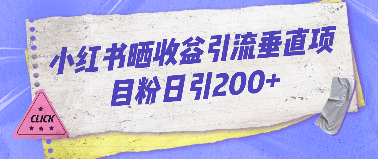 小红书晒收益图引流垂直项目粉日引200+-时光资源网
