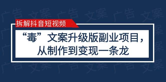 拆解抖音短视频：“毒”文案升级版副业项目，从制作到变现（教程+素材）-时光资源网