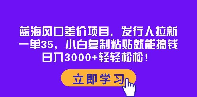 蓝海风口差价项目，发行人拉新，一单35，小白复制粘贴就能搞钱！日入3000+轻轻松松-时光资源网