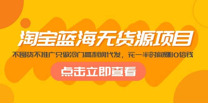 淘宝蓝海无货源项目，不囤货不推广只做冷门高利润代发-时光资源网