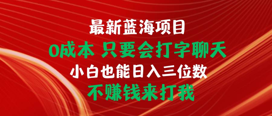 最新蓝海项目 0成本 只要会打字聊天 小白也能日入三位数 不赚钱来打我-时光资源网