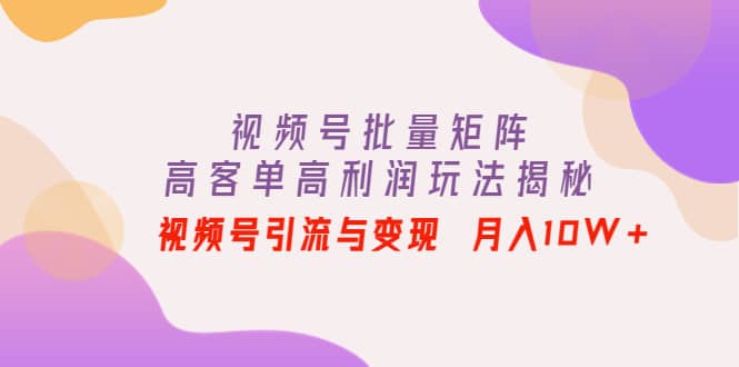 视频号批量矩阵的高客单高利润玩法揭秘-时光资源网