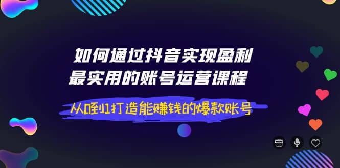 如何通过抖音实现盈利，最实用的账号运营课程 从0到1打造能赚钱的爆款账号-时光资源网