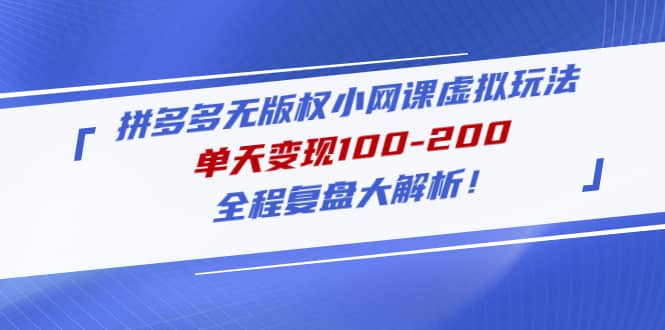 拼多多无版权小网课虚拟玩法，全程复盘大解析-时光资源网