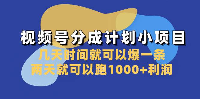 视频号分成计划小项目：几天时间就可以爆一条，两天就可以跑1000+利润-时光资源网