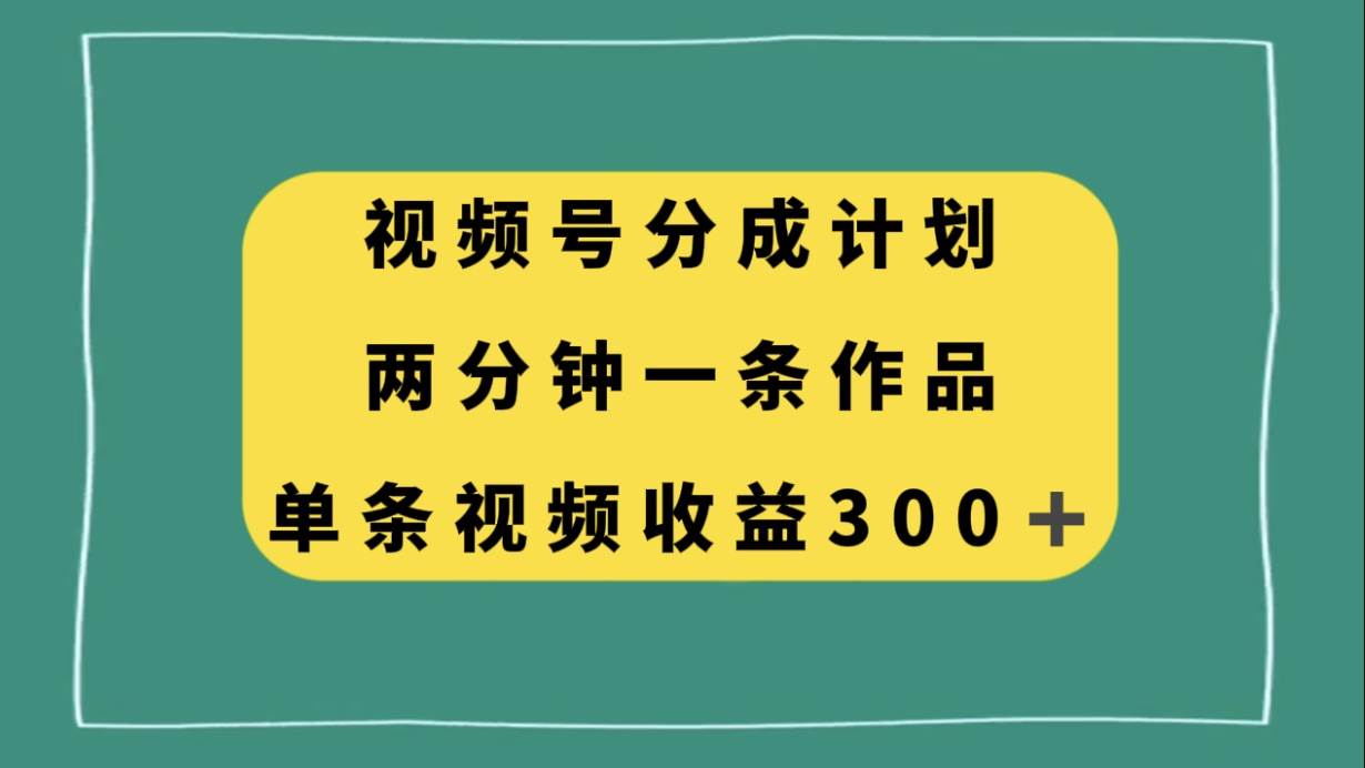 视频号分成计划，两分钟一条作品，单视频收益300+-时光资源网