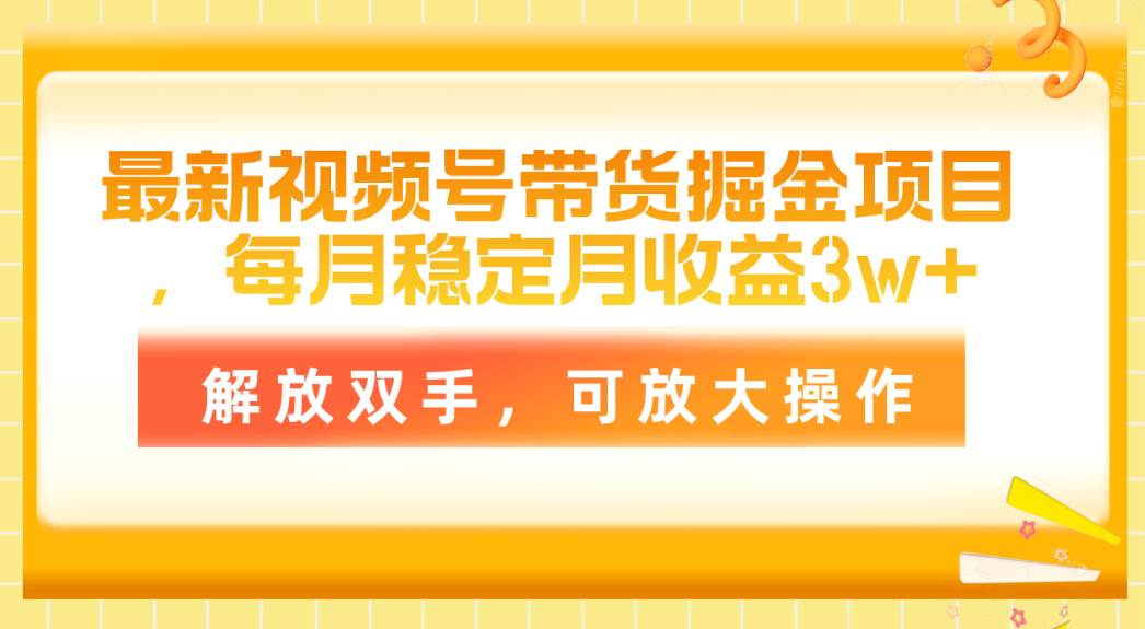最新视频号带货掘金项目，每月稳定月收益3w+，解放双手，可放大操作-时光资源网