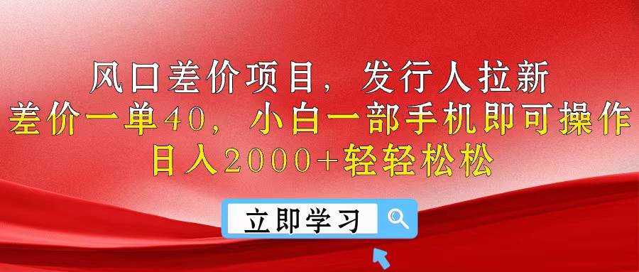 风口差价项目，发行人拉新，差价一单40，小白一部手机即可操作，日入20…-时光资源网