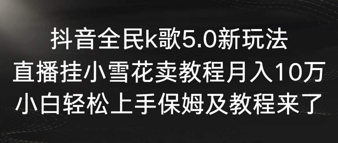 抖音全民k歌5.0新玩法，直播挂小雪花卖教程月入10万，小白轻松上手，保…-时光资源网