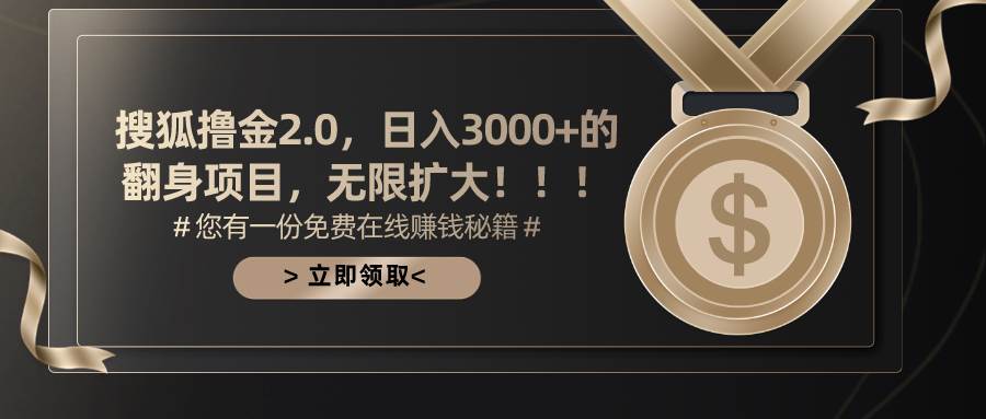 搜狐撸金2.0日入3000+，可无限扩大的翻身项目-时光资源网