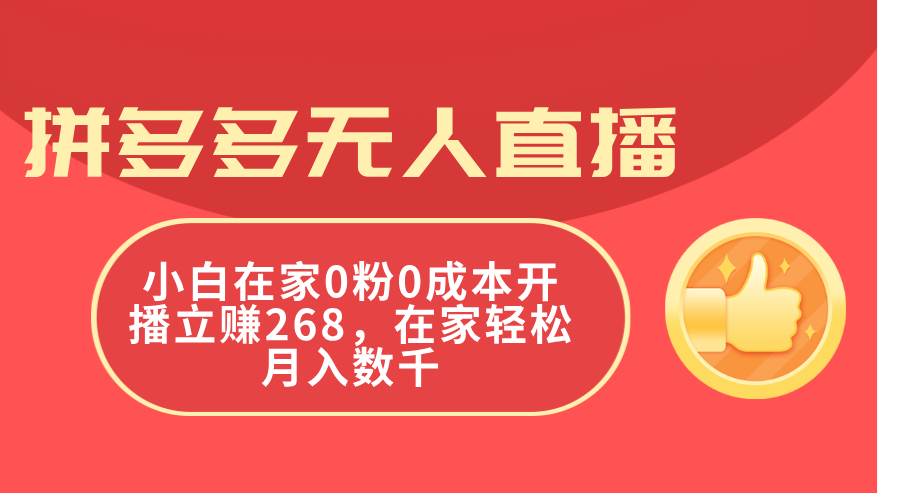 拼多多无人直播，小白在家0粉0成本开播立赚268，在家轻松月入数千-时光资源网