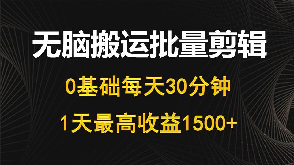 每天30分钟，0基础无脑搬运批量剪辑，1天最高收益1500+-时光资源网