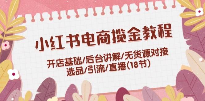 小红书电商揽金教程：开店基础/后台讲解/无货源对接/选品/引流/直播(18节)-时光资源网