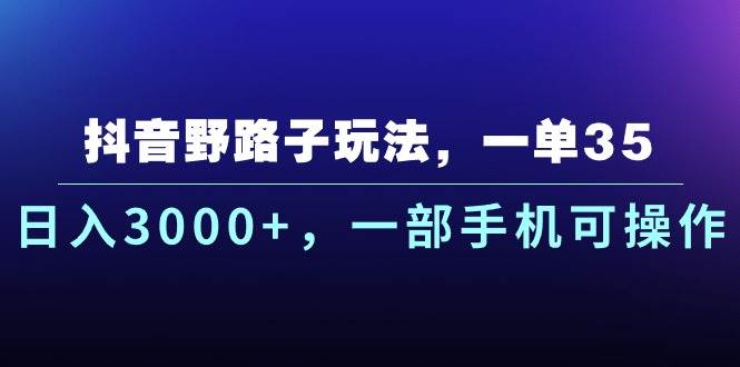 抖音野路子玩法，一单35.日入3000+，一部手机可操作-时光资源网