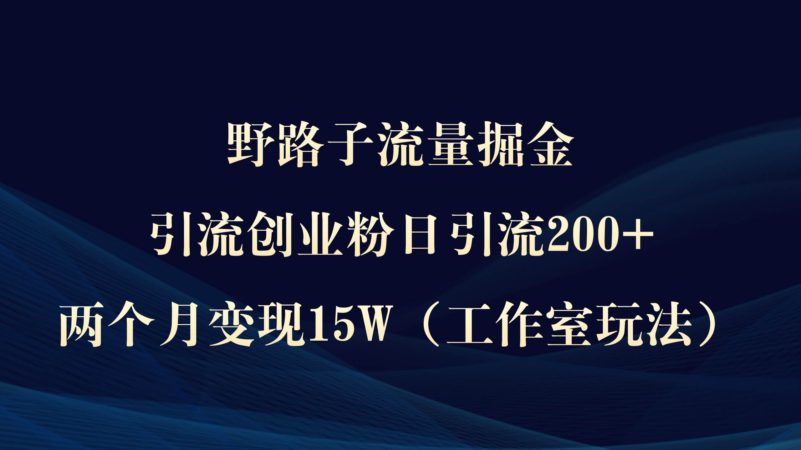 野路子流量掘金，引流创业粉日引流200+，两个月变现15W（工作室玩法））-时光资源网