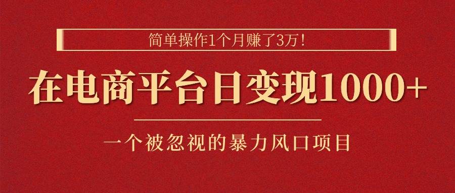 简单操作1个月赚了3万！在电商平台日变现1000+！一个被忽视的暴力风口…-时光资源网