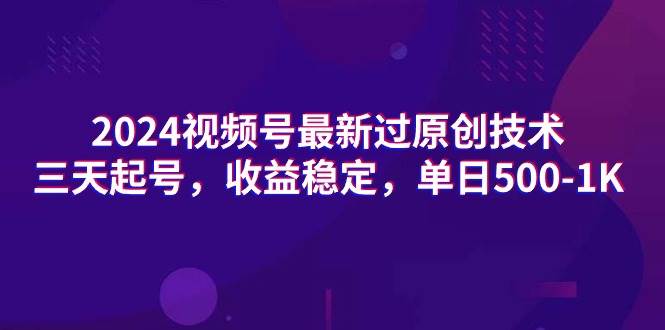 2024视频号最新过原创技术，三天起号，收益稳定，单日500-1K-时光资源网
