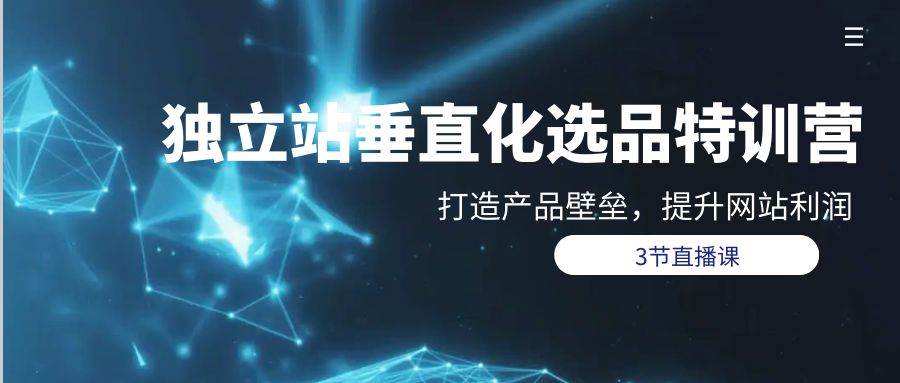 独立站-垂直化选品训练营，打造产品壁垒，提升网站利润（3节直播课）-时光资源网