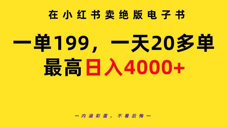 在小红书卖绝版电子书，一单199 一天最多搞20多单，最高日入4000+教程+资料-时光资源网