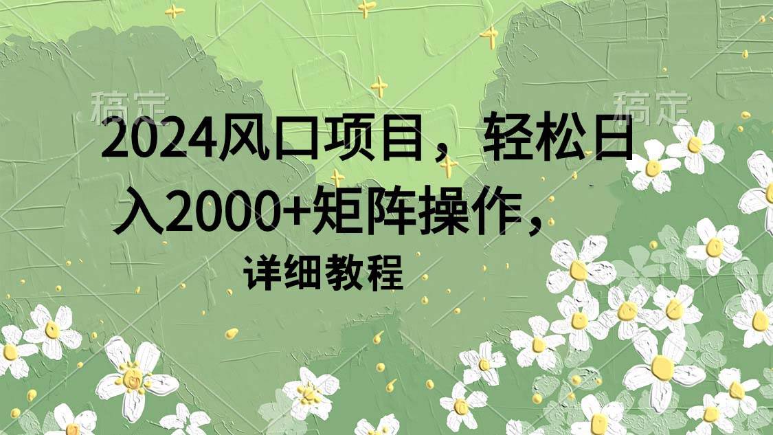 2024风口项目，轻松日入2000+矩阵操作，详细教程-时光资源网