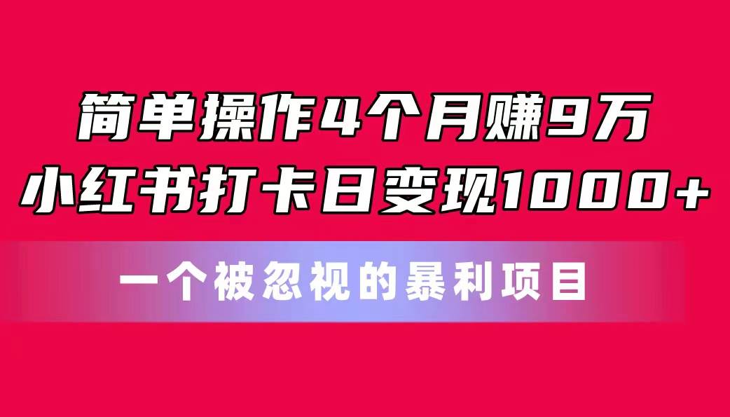 简单操作4个月赚9万！小红书打卡日变现1000+！一个被忽视的暴力项目-时光资源网