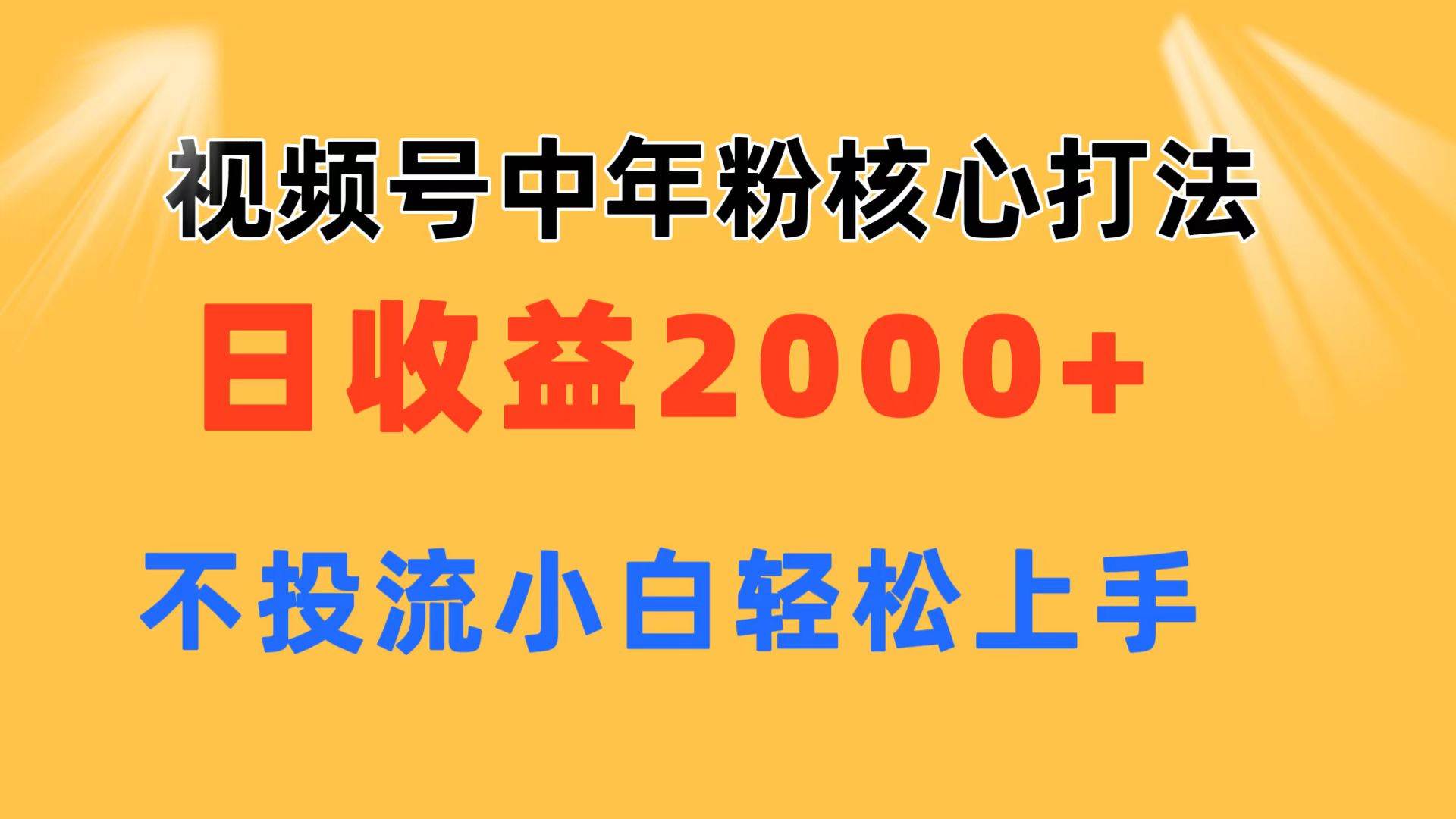 视频号中年粉核心玩法 日收益2000+ 不投流小白轻松上手-时光资源网
