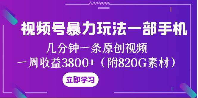 视频号暴力玩法一部手机 几分钟一条原创视频 一周收益3800+（附820G素材）-时光资源网