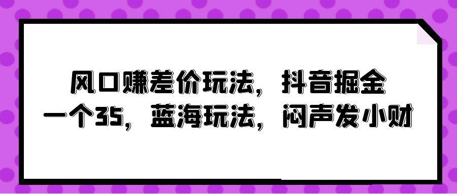 风口赚差价玩法，抖音掘金，一个35，蓝海玩法，闷声发小财-时光资源网