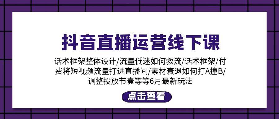 抖音直播运营线下课：话术框架/付费流量直播间/素材A撞B/等6月新玩法-时光资源网