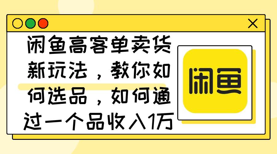 闲鱼高客单卖货新玩法，教你如何选品，如何通过一个品收入1万+-时光资源网