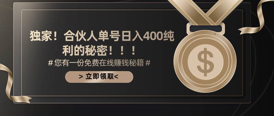 合伙人广告撸金最新玩法，每天单号400纯利-时光资源网