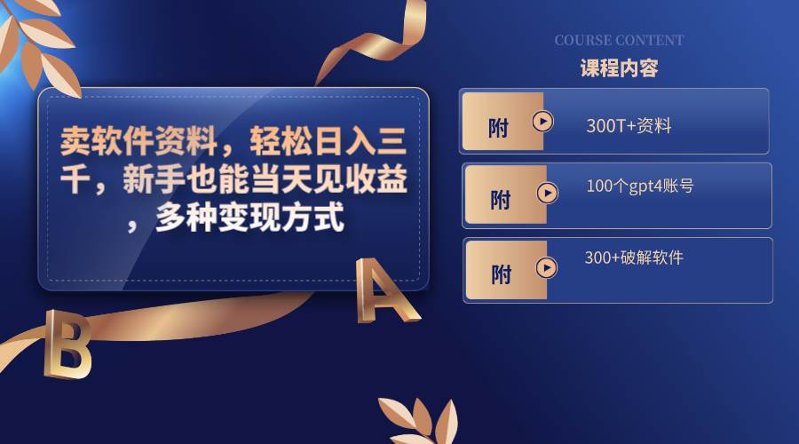 卖软件资料，轻松日入三千，新手也能当天见收益，多种变现方式，（附300T+资料，100个gpt4账号，300+破解软件）-时光资源网