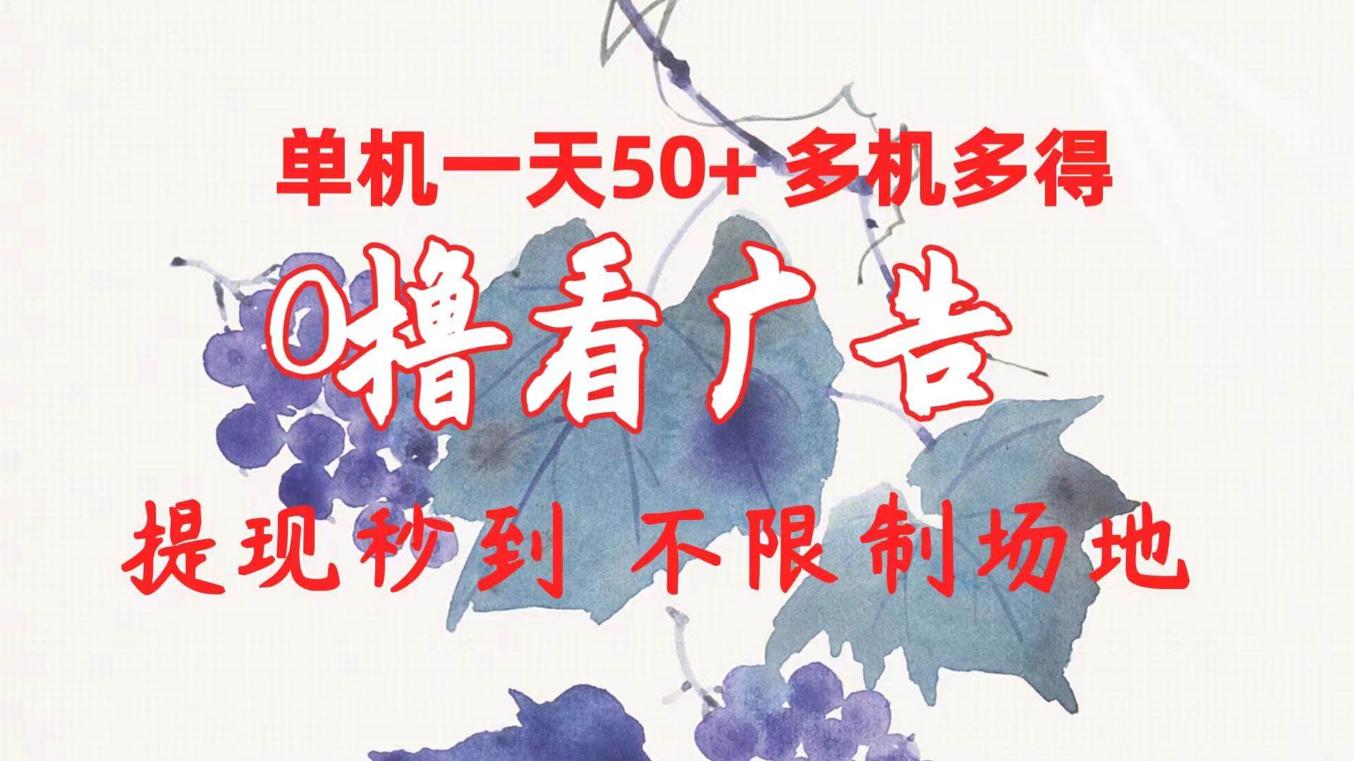 0撸看广告 单机一天50+多机多得 提现秒到 不限制场地操作-时光资源网