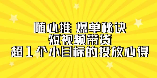 随心推 爆单秘诀，短视频带货-超1个小目标的投放心得（7节视频课）-时光资源网
