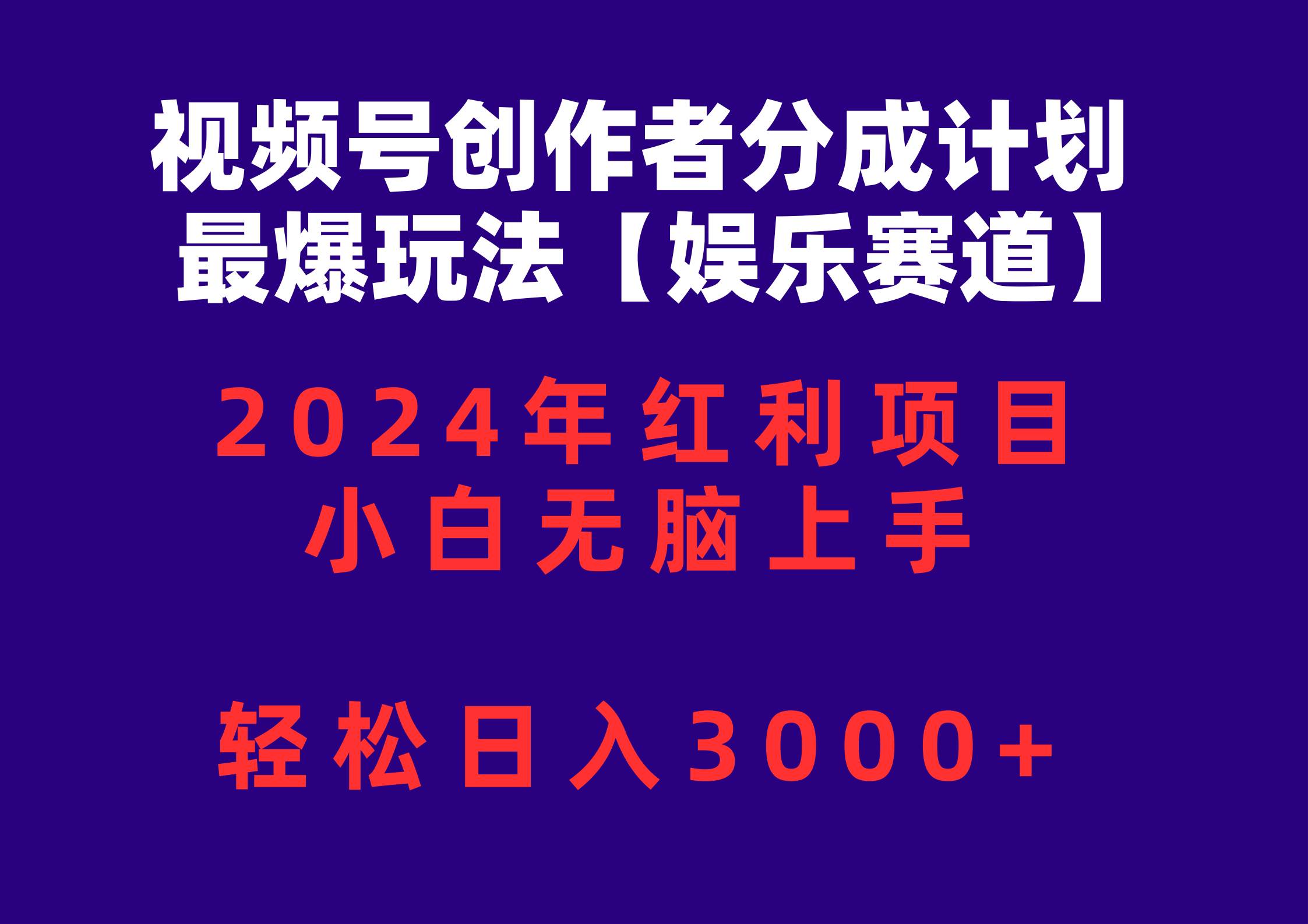视频号创作者分成2024最爆玩法【娱乐赛道】，小白无脑上手，轻松日入3000+-时光资源网
