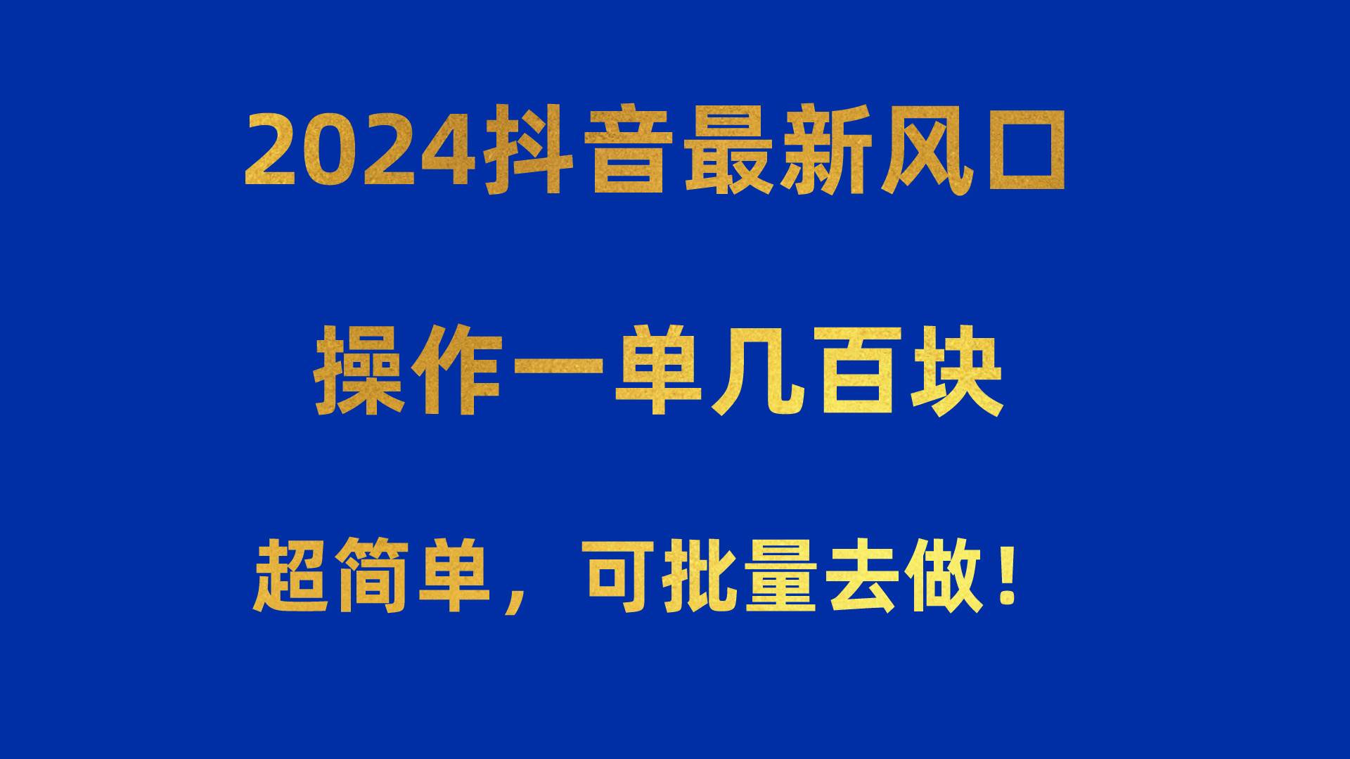 2024抖音最新风口！操作一单几百块！超简单，可批量去做！！！-时光资源网