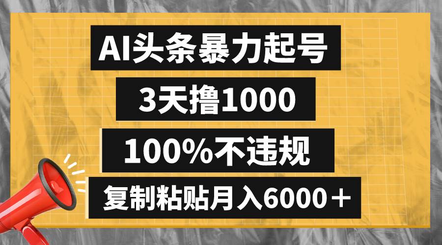 AI头条暴力起号，3天撸1000,100%不违规，复制粘贴月入6000＋-时光资源网