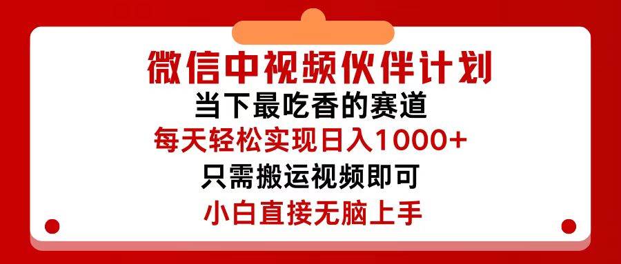 微信中视频伙伴计划，仅靠搬运就能轻松实现日入500+，关键操作还简单，…-时光资源网