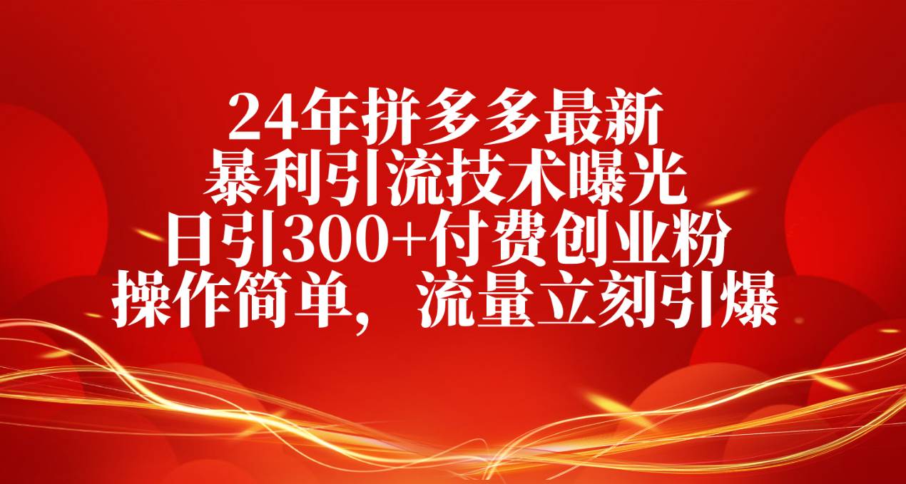 24年拼多多最新暴利引流技术曝光，日引300+付费创业粉，操作简单，流量…-时光资源网