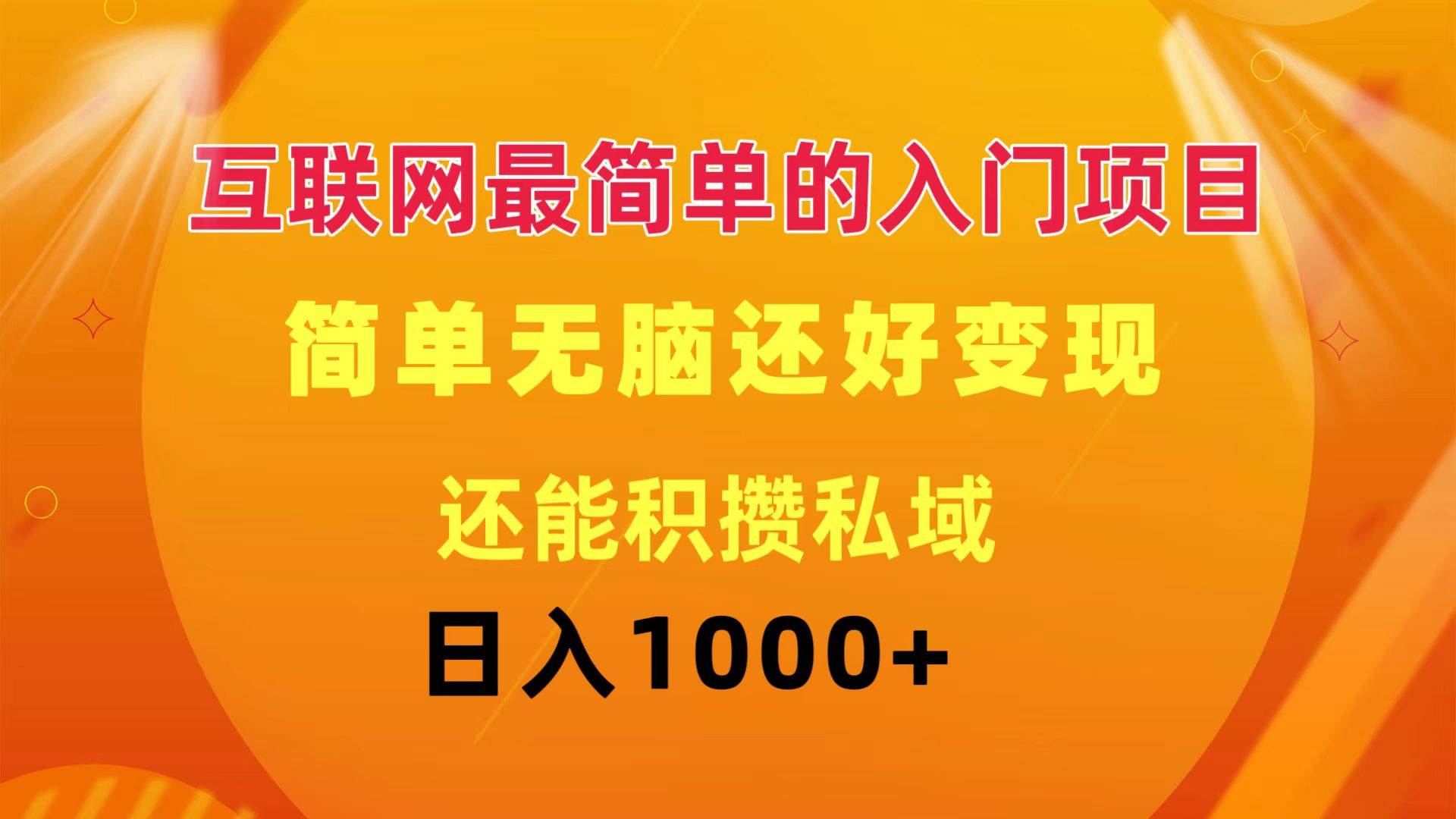互联网最简单的入门项目：简单无脑变现还能积攒私域一天轻松1000+-时光资源网