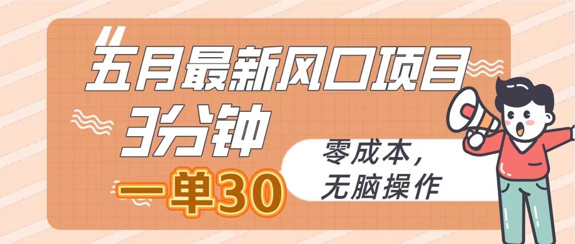 五月最新风口项目，3分钟一单30，零成本，无脑操作-时光资源网