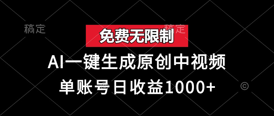 免费无限制，AI一键生成原创中视频，单账号日收益1000+-时光资源网