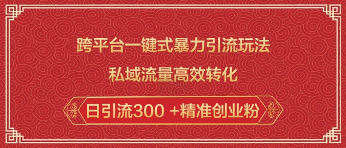 跨平台一键式暴力引流玩法，私域流量高效转化日引流300 +精准创业粉-时光资源网