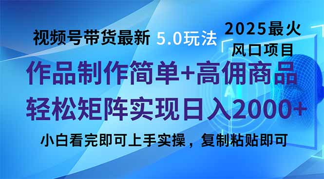 视频号带货最新5.0玩法，作品制作简单，当天起号，复制粘贴，轻松矩阵…-时光资源网