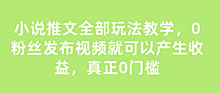 小说推文全部玩法教学，0粉丝发布视频就可以产生收益，真正0门槛-时光资源网